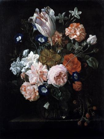 A Tulip, Carnations, and Morning Glory in a Glass Vase, 17th Century