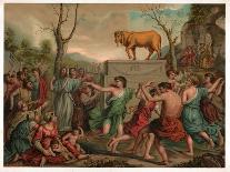 The Adoration of the Golden Calf (Colour Litho)-Nicolas (after) Poussin-Stretched Canvas