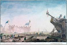 Launching a Ship at Brest, C1750-1810-Nicolas Marie Ozanne-Stretched Canvas