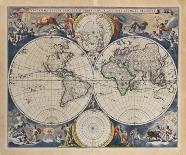 World Map of Lands and Waterways-Nicolas Visscher-Framed Stretched Canvas