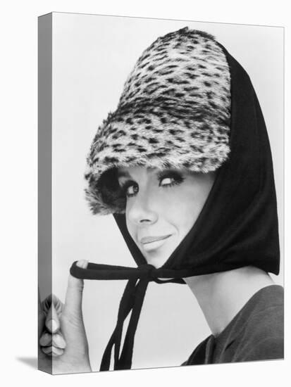 Nicole de la Marge in an Otto Lucas Jersey Scarf over an Ocelot Hat, 1964-John French-Stretched Canvas