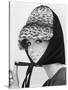 Nicole de la Marge in an Otto Lucas Jersey Scarf over an Ocelot Hat, 1964-John French-Stretched Canvas