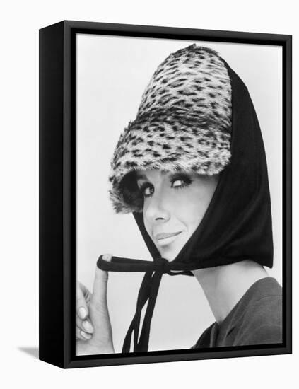 Nicole de la Marge in an Otto Lucas Jersey Scarf over an Ocelot Hat, 1964-John French-Framed Stretched Canvas