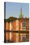 Nidaros Cathedral and Old Fishing Warehouses Reflected in the River Nidelva-Doug Pearson-Stretched Canvas