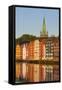 Nidaros Cathedral and Old Fishing Warehouses Reflected in the River Nidelva-Doug Pearson-Framed Stretched Canvas