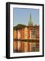 Nidaros Cathedral and Old Fishing Warehouses Reflected in the River Nidelva-Doug Pearson-Framed Photographic Print