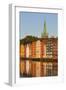 Nidaros Cathedral and Old Fishing Warehouses Reflected in the River Nidelva-Doug Pearson-Framed Photographic Print