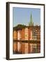 Nidaros Cathedral and Old Fishing Warehouses Reflected in the River Nidelva-Doug Pearson-Framed Photographic Print