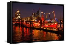 Niederhafen of Hamburg, at Night-Thomas Ebelt-Framed Stretched Canvas