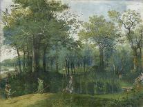 Venus and Adonis in Wooded Landscape Near Beersel Castle-Niederländischer Meister-Framed Stretched Canvas