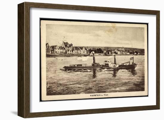 Nierstein Am Rhein, Blick Auf Den Ort Mit Dampfer-null-Framed Giclee Print