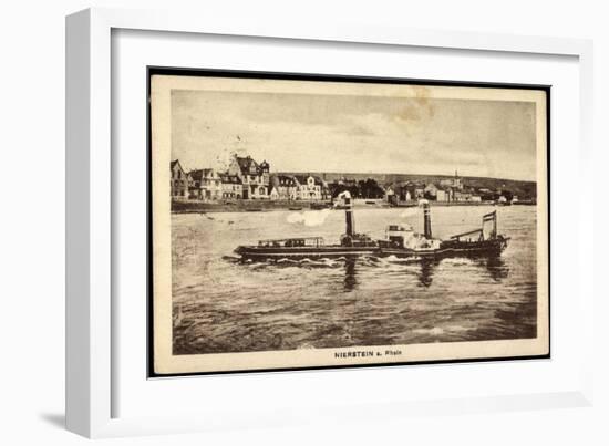 Nierstein Am Rhein, Blick Auf Den Ort Mit Dampfer-null-Framed Giclee Print