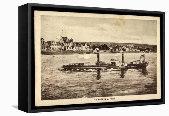 Nierstein Am Rhein, Blick Auf Den Ort Mit Dampfer-null-Framed Stretched Canvas