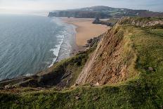 Autumn Sunlight at Three Cliffs Bay, Gower, South Wales, UK-Nigel John-Mounted Photographic Print