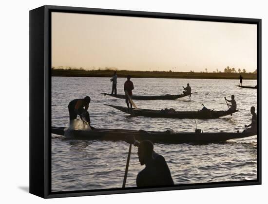 Niger Inland Delta, at Dusk, Bozo Fishermen Fish with Nets in the Niger River Just North of Mopti, -Nigel Pavitt-Framed Stretched Canvas