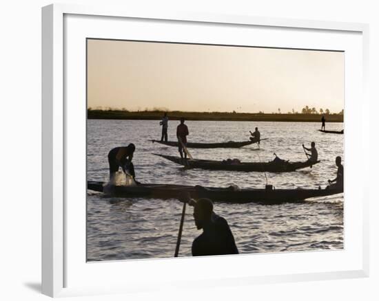 Niger Inland Delta, at Dusk, Bozo Fishermen Fish with Nets in the Niger River Just North of Mopti, -Nigel Pavitt-Framed Photographic Print