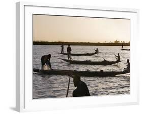 Niger Inland Delta, at Dusk, Bozo Fishermen Fish with Nets in the Niger River Just North of Mopti, -Nigel Pavitt-Framed Photographic Print