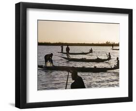 Niger Inland Delta, at Dusk, Bozo Fishermen Fish with Nets in the Niger River Just North of Mopti, -Nigel Pavitt-Framed Photographic Print