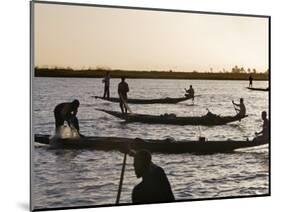 Niger Inland Delta, at Dusk, Bozo Fishermen Fish with Nets in the Niger River Just North of Mopti, -Nigel Pavitt-Mounted Photographic Print