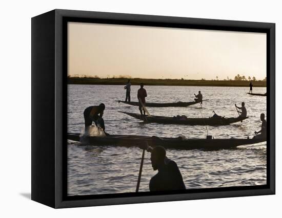 Niger Inland Delta, at Dusk, Bozo Fishermen Fish with Nets in the Niger River Just North of Mopti, -Nigel Pavitt-Framed Stretched Canvas