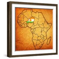 Niger on Actual Map of Africa-michal812-Framed Art Print