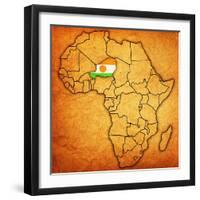 Niger on Actual Map of Africa-michal812-Framed Art Print