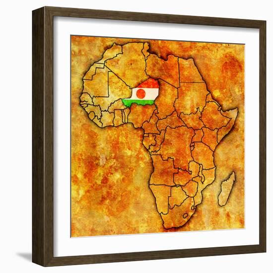 Niger on Actual Map of Africa-michal812-Framed Art Print