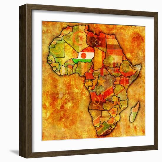 Niger on Actual Map of Africa-michal812-Framed Art Print