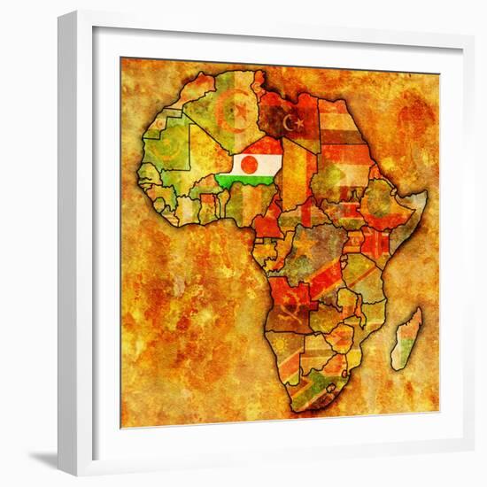 Niger on Actual Map of Africa-michal812-Framed Premium Giclee Print