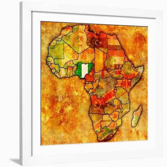 Nigeria on Actual Map of Africa-michal812-Framed Art Print