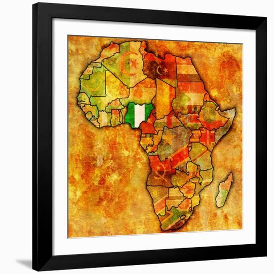 Nigeria on Actual Map of Africa-michal812-Framed Art Print