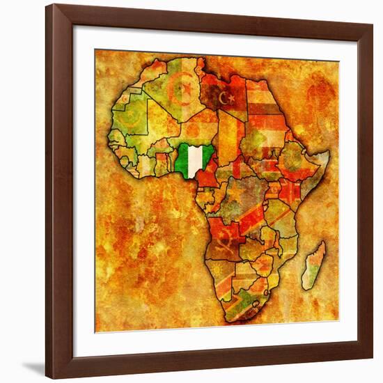 Nigeria on Actual Map of Africa-michal812-Framed Art Print