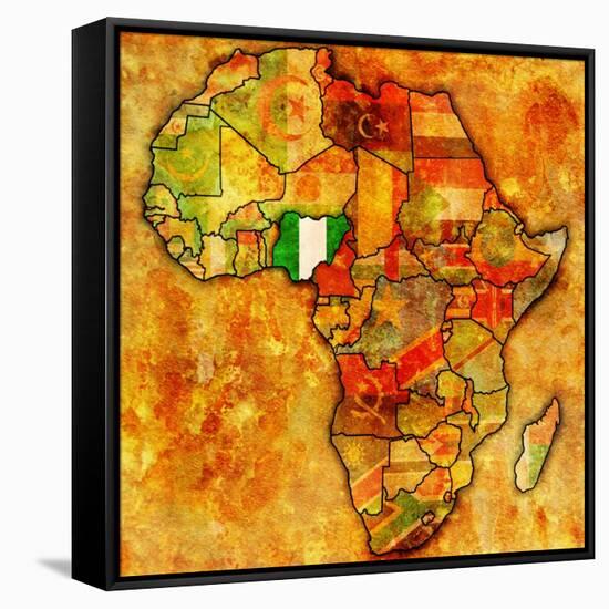 Nigeria on Actual Map of Africa-michal812-Framed Stretched Canvas