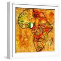 Nigeria on Actual Map of Africa-michal812-Framed Art Print