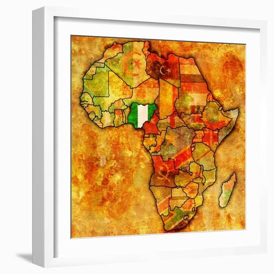 Nigeria on Actual Map of Africa-michal812-Framed Art Print