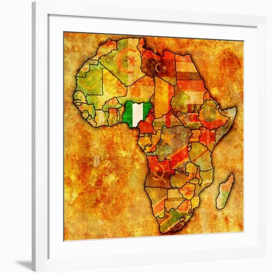 Nigeria on Actual Map of Africa-michal812-Framed Art Print