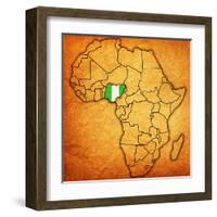 Nigeria on Actual Map of Africa-michal812-Framed Art Print