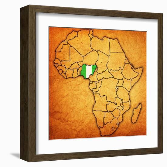 Nigeria on Actual Map of Africa-michal812-Framed Art Print