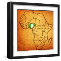 Nigeria on Actual Map of Africa-michal812-Framed Art Print