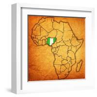 Nigeria on Actual Map of Africa-michal812-Framed Art Print