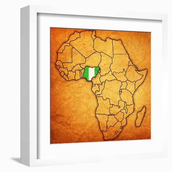 Nigeria on Actual Map of Africa-michal812-Framed Art Print