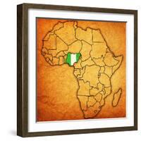 Nigeria on Actual Map of Africa-michal812-Framed Art Print