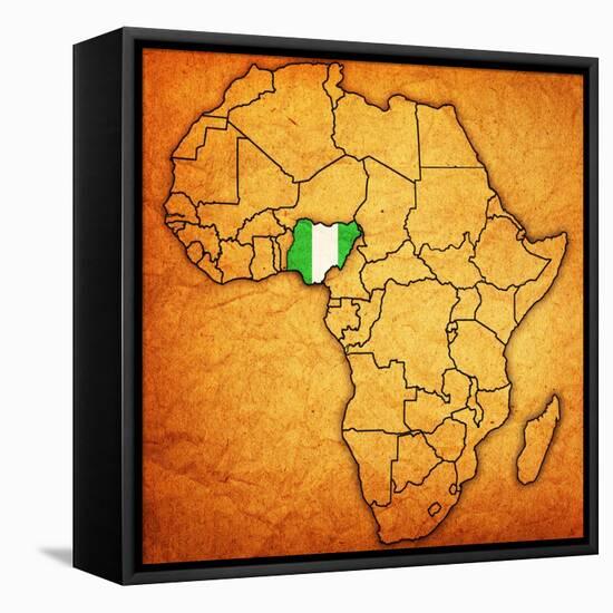 Nigeria on Actual Map of Africa-michal812-Framed Stretched Canvas