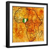 Nigeria on Actual Map of Africa-michal812-Framed Art Print