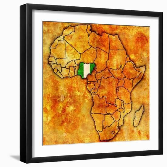 Nigeria on Actual Map of Africa-michal812-Framed Art Print