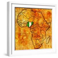 Nigeria on Actual Map of Africa-michal812-Framed Art Print