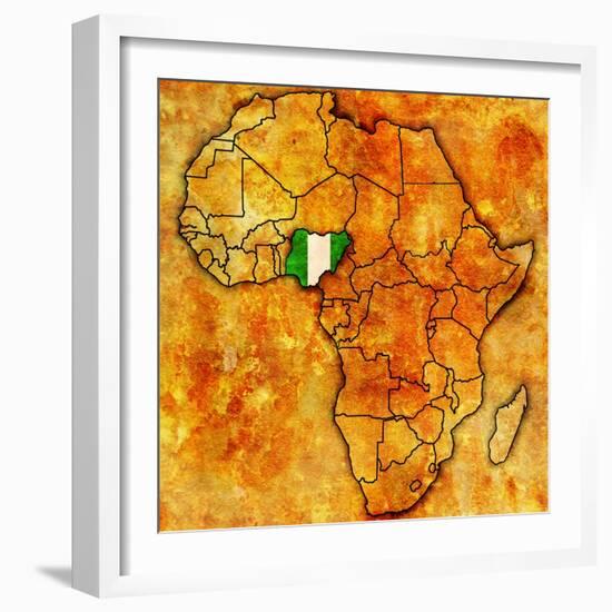 Nigeria on Actual Map of Africa-michal812-Framed Art Print