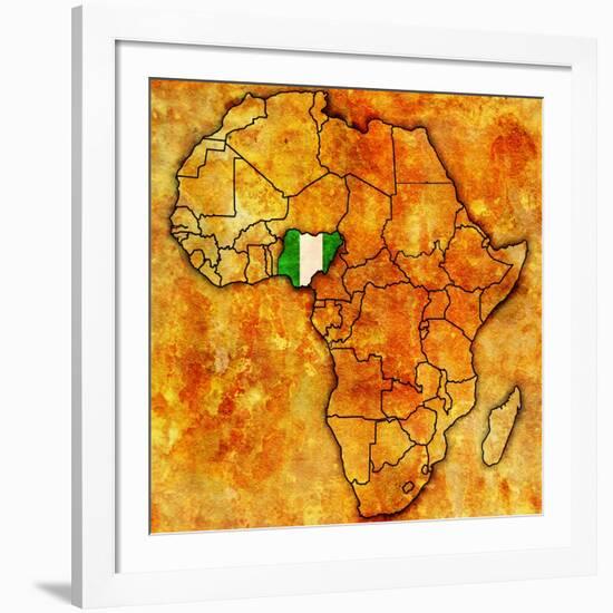 Nigeria on Actual Map of Africa-michal812-Framed Art Print