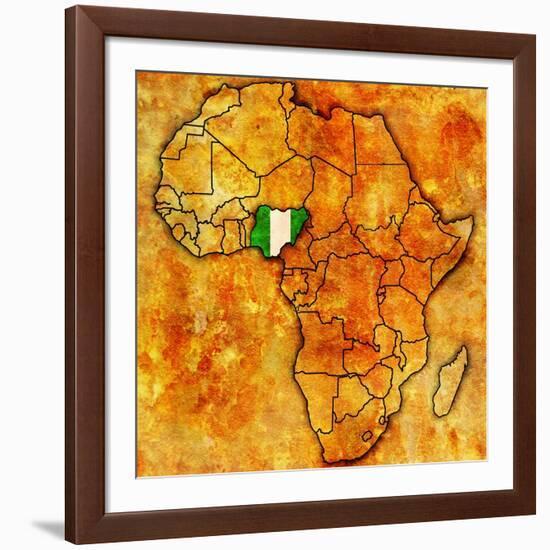 Nigeria on Actual Map of Africa-michal812-Framed Art Print