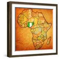 Nigeria on Actual Map of Africa-michal812-Framed Art Print